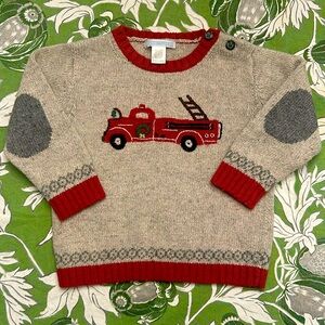 Vintage, HTF Janie and Jack Fire Truck Sweater in Near Perfect Condition 12-18mo